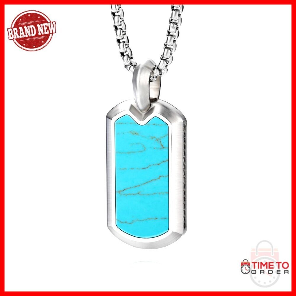 Men's Stainless Steel Turquoise Pendant Necklace with Box Chain Gift